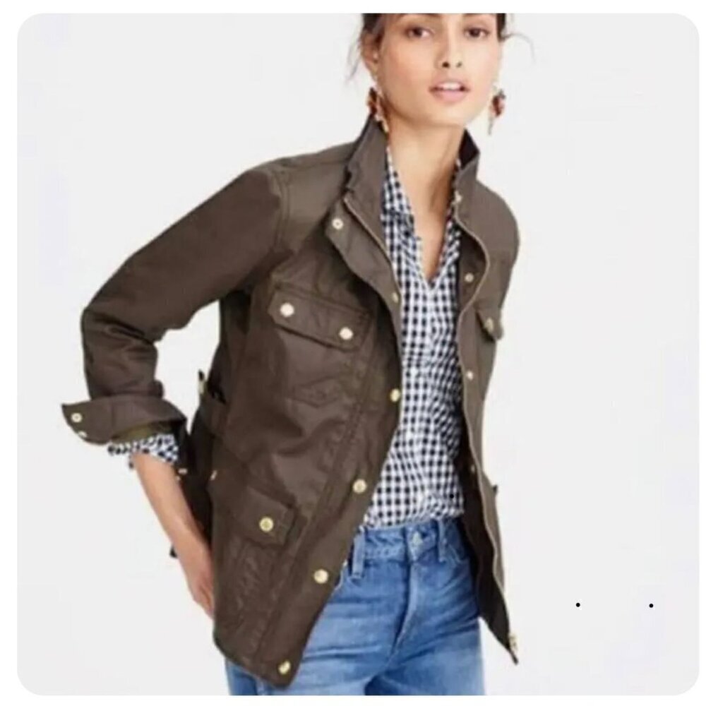 J.Crew The Downtown Field Jacket Olive Green Waxed Cotton Utility  Size XSmall
